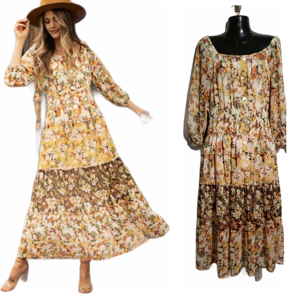 fig and flower Dresses & Skirts - AnthroFig and Flower Chiffon Floral Maxi Dress